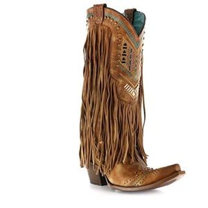 Corral Aztec & Fringe Snip Toe Western Boots